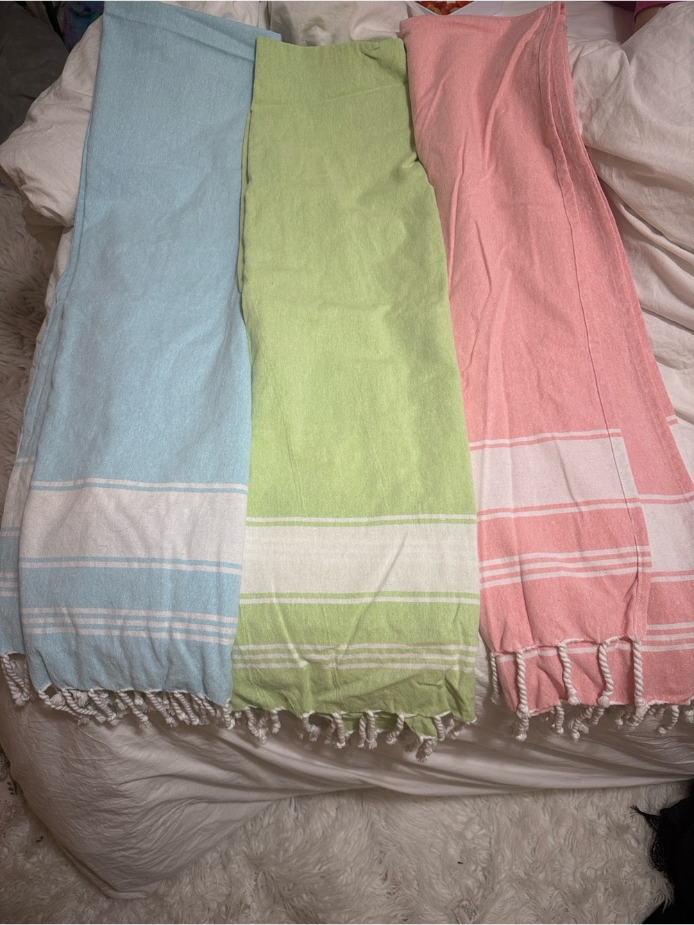 Triple-Pack Cotton Throw Set — Blue, Green & Pink Peshtemal Throws
